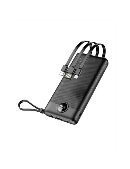 Banque d'énergie VEGER 10 000 mAh avec câbles Micro USB / Type C / Lightning C10 intégrés (W1116) noir