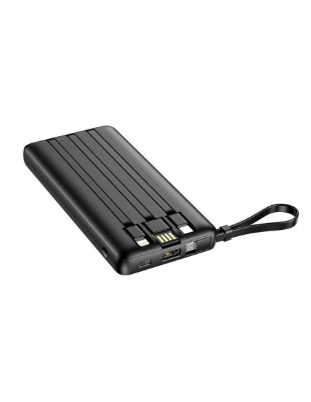 Banque d'énergie VEGER 10 000 mAh avec câbles Micro USB / Type C / Lightning C10 intégrés (W1116) noir