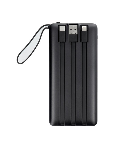 Banque d'énergie VEGER 10 000 mAh avec câbles Micro USB / Type C / Lightning C10 intégrés (W1116) noir