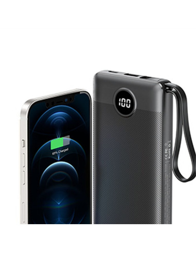 Banque d'énergie VEGER 10 000 mAh avec câbles Micro USB / Type C / Lightning C10 intégrés (W1116) noir