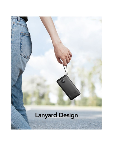 Banque d'énergie VEGER 10 000 mAh avec câbles Micro USB / Type C / Lightning C10 intégrés (W1116) noir