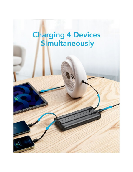 Banque d'énergie VEGER 10 000 mAh avec câbles Micro USB / Type C / Lightning C10 intégrés (W1116) noir