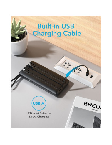 Banque d'énergie VEGER 10 000 mAh avec câbles Micro USB / Type C / Lightning C10 intégrés (W1116) noir