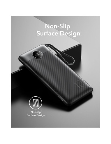 Banque d'énergie VEGER 10 000 mAh avec câbles Micro USB / Type C / Lightning C10 intégrés (W1116) noir