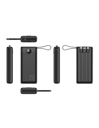 Banque d'énergie VEGER 20 000 mAh avec câbles Micro USB / Type C / Lightning C20 intégrés (W2047) noir