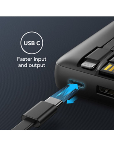 Banque d'énergie VEGER 20 000 mAh avec câbles Micro USB / Type C / Lightning C20 intégrés (W2047) noir
