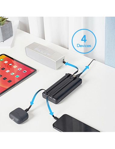 Banque d'énergie VEGER 20 000 mAh avec câbles Micro USB / Type C / Lightning C20 intégrés (W2047) noir