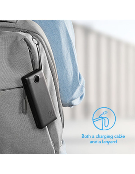 Banque d'énergie VEGER 20 000 mAh avec câbles Micro USB / Type C / Lightning C20 intégrés (W2047) noir