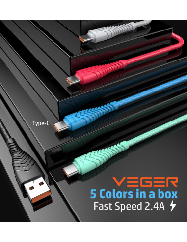 VEGER Câble USB A vers Type C 2,4A V104 1,2 m noir