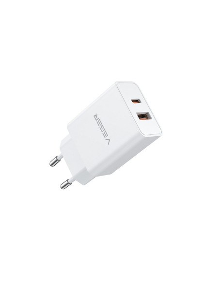 VEGER USB A QC3.0 + Type C PD 30W Chargeur secteur VLS302U blanc