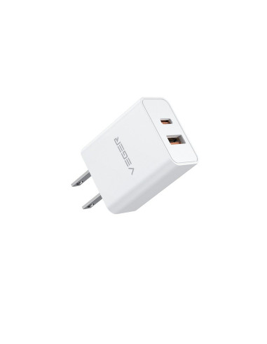 VEGER USB A QC3.0 + Type C PD 30W Chargeur secteur VLS302U blanc