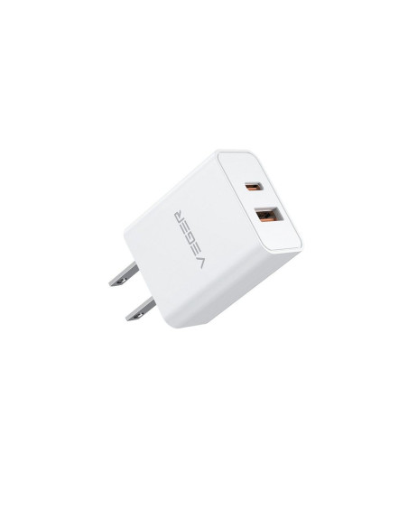 VEGER USB A QC3.0 + Type C PD 30W Chargeur secteur VLS302U blanc
