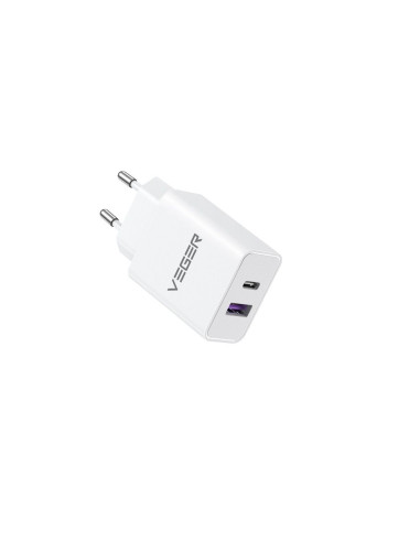 VEGER USB A QC3.0 + Type C PD 30W Chargeur secteur VLS302U blanc