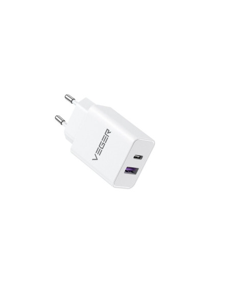 VEGER USB A QC3.0 + Type C PD 30W Chargeur secteur VLS302U blanc