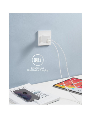 VEGER USB A QC3.0 + Type C PD 30W Chargeur secteur VLS302U blanc