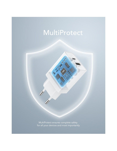 VEGER USB A QC3.0 + Type C PD 30W Chargeur secteur VLS302U blanc