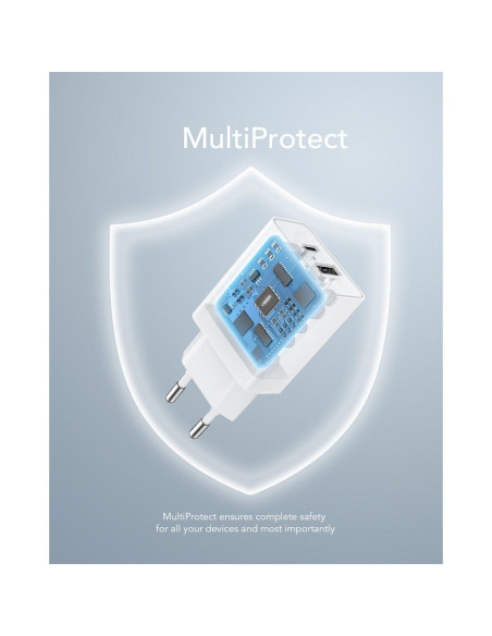 VEGER USB A QC3.0 + Type C PD 30W Chargeur secteur VLS302U blanc