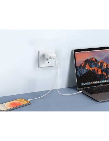 VEGER USB A QC3.0 + Type C PD 30W Chargeur secteur VLS302U blanc