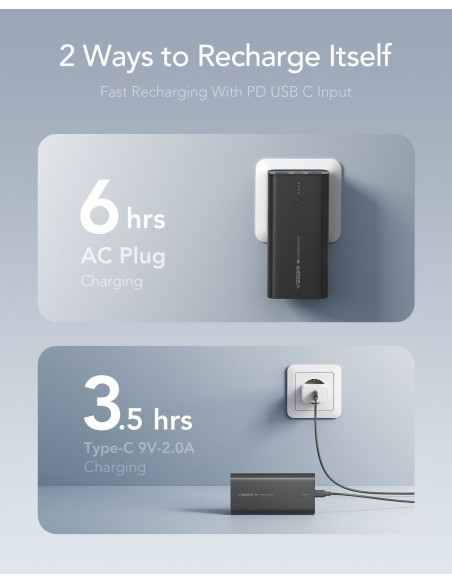 VEGER powerbank 10 000 mAh PD QC3.0 20W ACE100 (W1146) noir