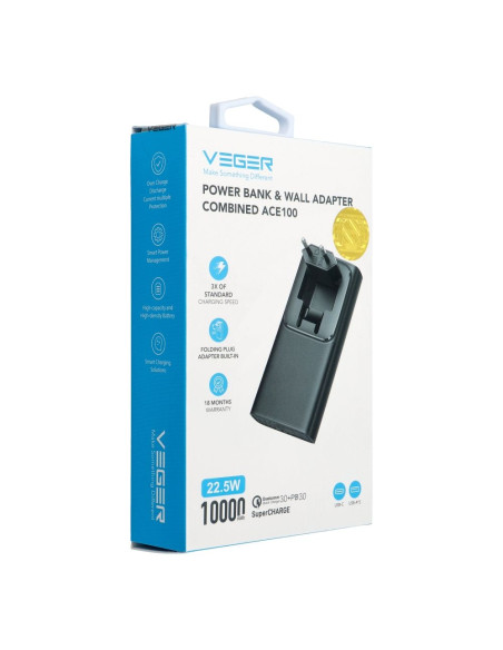 VEGER powerbank 10 000 mAh PD QC3.0 20W ACE100 (W1146) noir