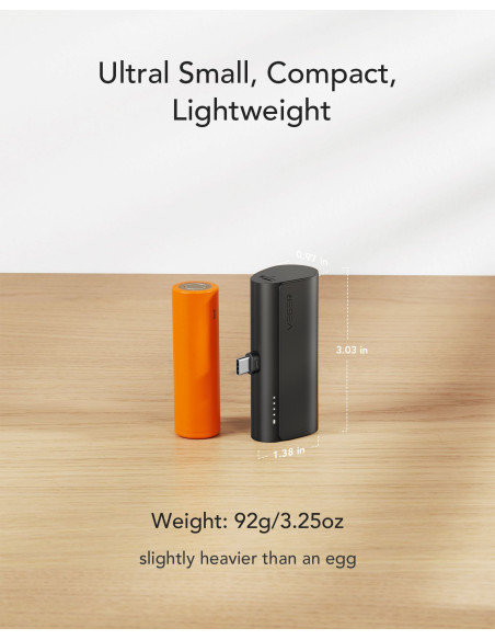 Banque d'énergie VEGER 5 000 mAh avec connecteur intégré Type C PD QC3.0 3A 20W PlugOn (W0556) noir
