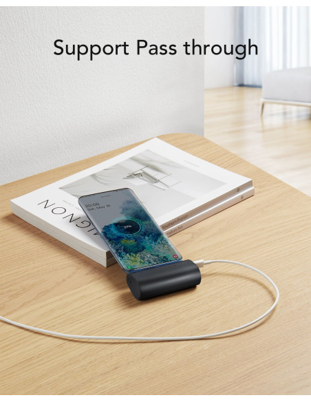 Banque d'énergie VEGER 5 000 mAh avec connecteur intégré Type C PD QC3.0 3A 20W PlugOn (W0556) noir