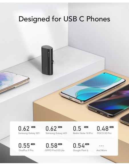Banque d'énergie VEGER 5 000 mAh avec connecteur intégré Type C PD QC3.0 3A 20W PlugOn (W0556) noir