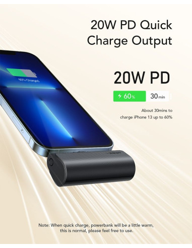 Banque d'énergie VEGER 5 000 mAh avec Lightning PD QC3.0 3A 20W PlugOn intégré (W0556P) noir