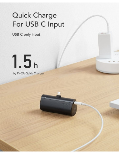 Banque d'énergie VEGER 5 000 mAh avec Lightning PD QC3.0 3A 20W PlugOn intégré (W0556P) noir