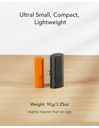 Banque d'énergie VEGER 5 000 mAh avec Lightning PD QC3.0 3A 20W PlugOn intégré (W0556P) noir