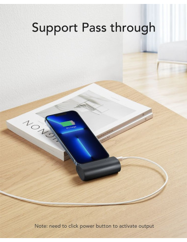 Banque d'énergie VEGER 5 000 mAh avec Lightning PD QC3.0 3A 20W PlugOn intégré (W0556P) noir
