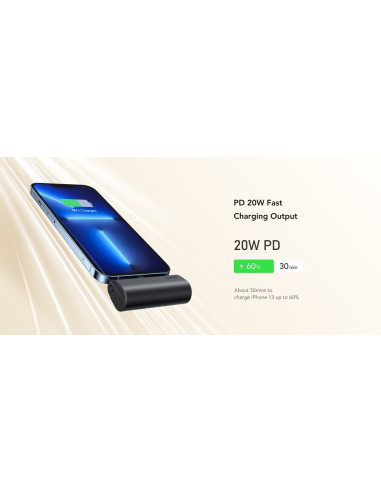 Banque d'énergie VEGER 5 000 mAh avec Lightning PD QC3.0 3A 20W PlugOn intégré (W0556P) noir