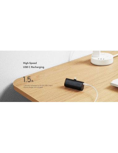 Banque d'énergie VEGER 5 000 mAh avec Lightning PD QC3.0 3A 20W PlugOn intégré (W0556P) noir