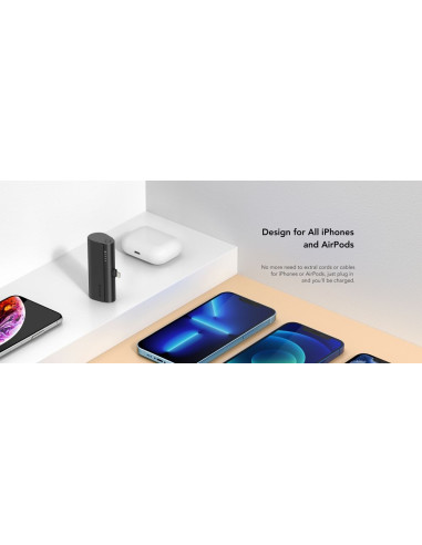 Banque d'énergie VEGER 5 000 mAh avec Lightning PD QC3.0 3A 20W PlugOn intégré (W0556P) noir