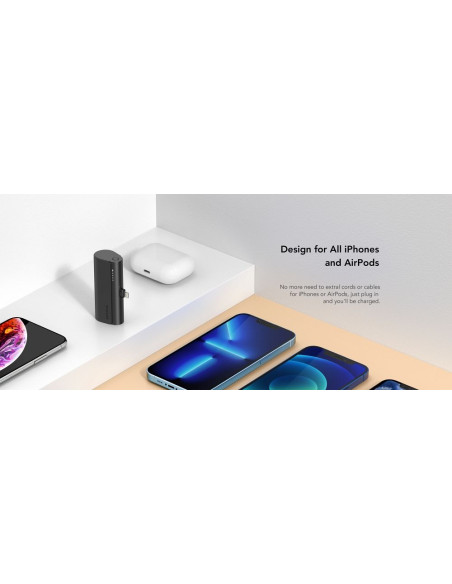 Banque d'énergie VEGER 5 000 mAh avec Lightning PD QC3.0 3A 20W PlugOn intégré (W0556P) noir