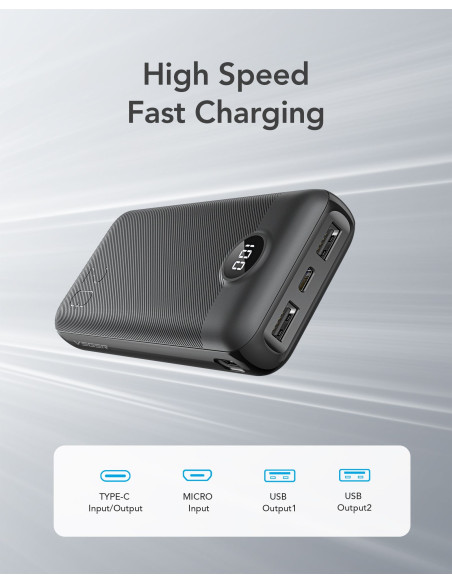 VEGER powerbank 20 000 mAh PD QC3.0 2A 20W L20S (VP2039PD / W2039PD) noir