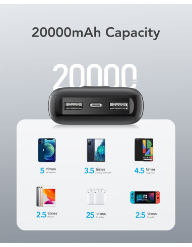 VEGER powerbank 20 000 mAh PD QC3.0 2A 20W L20S (VP2039PD / W2039PD) noir