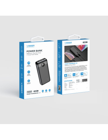 VEGER powerbank 20 000 mAh PD QC3.0 2A 20W L20S (VP2039PD / W2039PD) noir