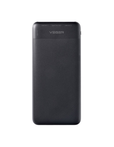 Banque d'énergie VEGER 10 000 mAh PD QC3.0 2A 20W A11S (W1133S) noir.