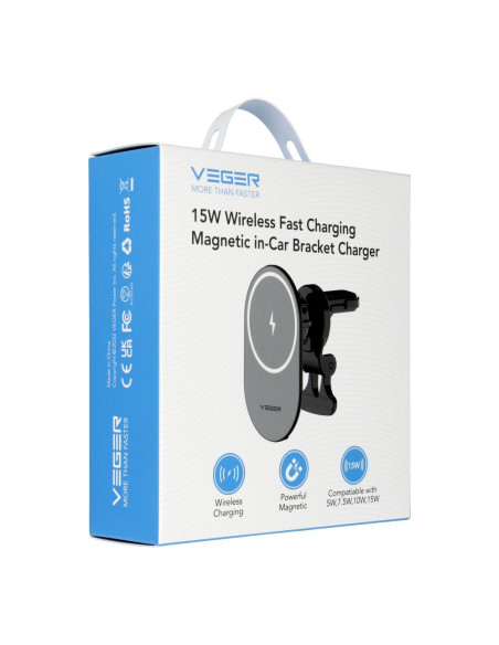 VEGER support voiture avec charge par induction compatible avec MagSafe 15W Y38 noir
