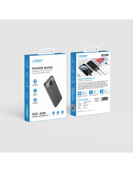 VEGER powerbank 10 000 mAh PD QC3.0 2A 20W L10S (W1105PD) white
