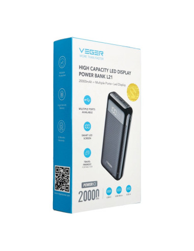 Banque d'énergie VEGER 20 000 mAh L21 (W2019) noir.