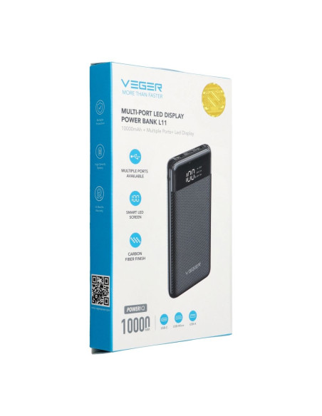 Banque d'énergie VEGER 10 000 mAh L11 (W1087) noir