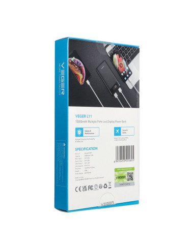 Banque d'énergie VEGER 10 000 mAh L11 (W1087) noir