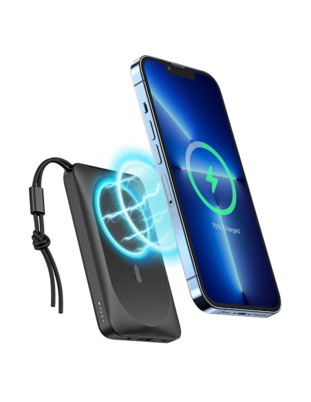 Banque d'énergie VEGER 10 000 mAh avec charge inductive compatible avec MagSafe PD QC3.0 2A 20W MagOn (VP1151 / W1151) noir