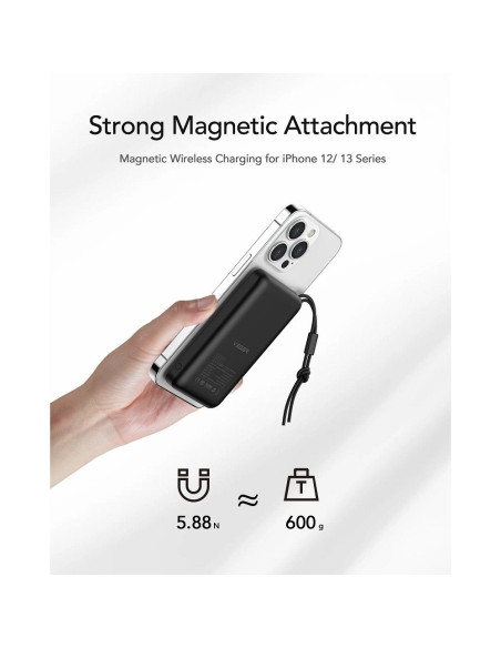 Banque d'énergie VEGER 10 000 mAh avec charge inductive compatible avec MagSafe PD QC3.0 2A 20W MagOn (VP1151 / W1151) noir