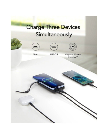Banque d'énergie VEGER 10 000 mAh avec charge inductive compatible avec MagSafe PD QC3.0 2A 20W MagOn (VP1151 / W1151) noir
