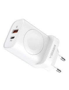 VEGER secteur USB + Type C + chargeur compatible avec l'Apple Watch PD 25W W002E blanc.