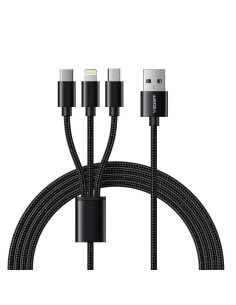 VEGER Câble 3-en-1 USB vers Type C + Apple Lightning 8 broches + Micro 2A V303 1.2m noir