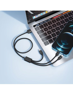 VEGER Câble 3-en-1 USB vers Type C + Apple Lightning 8 broches + Micro 2A V303 1.2m noir 2